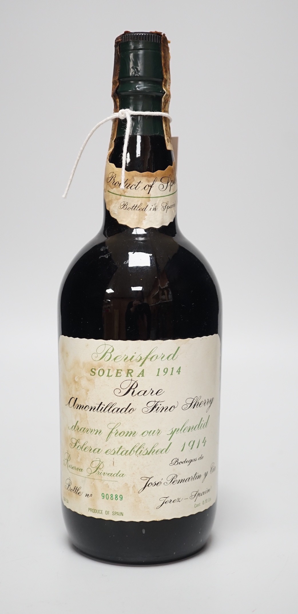 A bottle of Berisford Solera 1914 rare Amontillado fine sherry